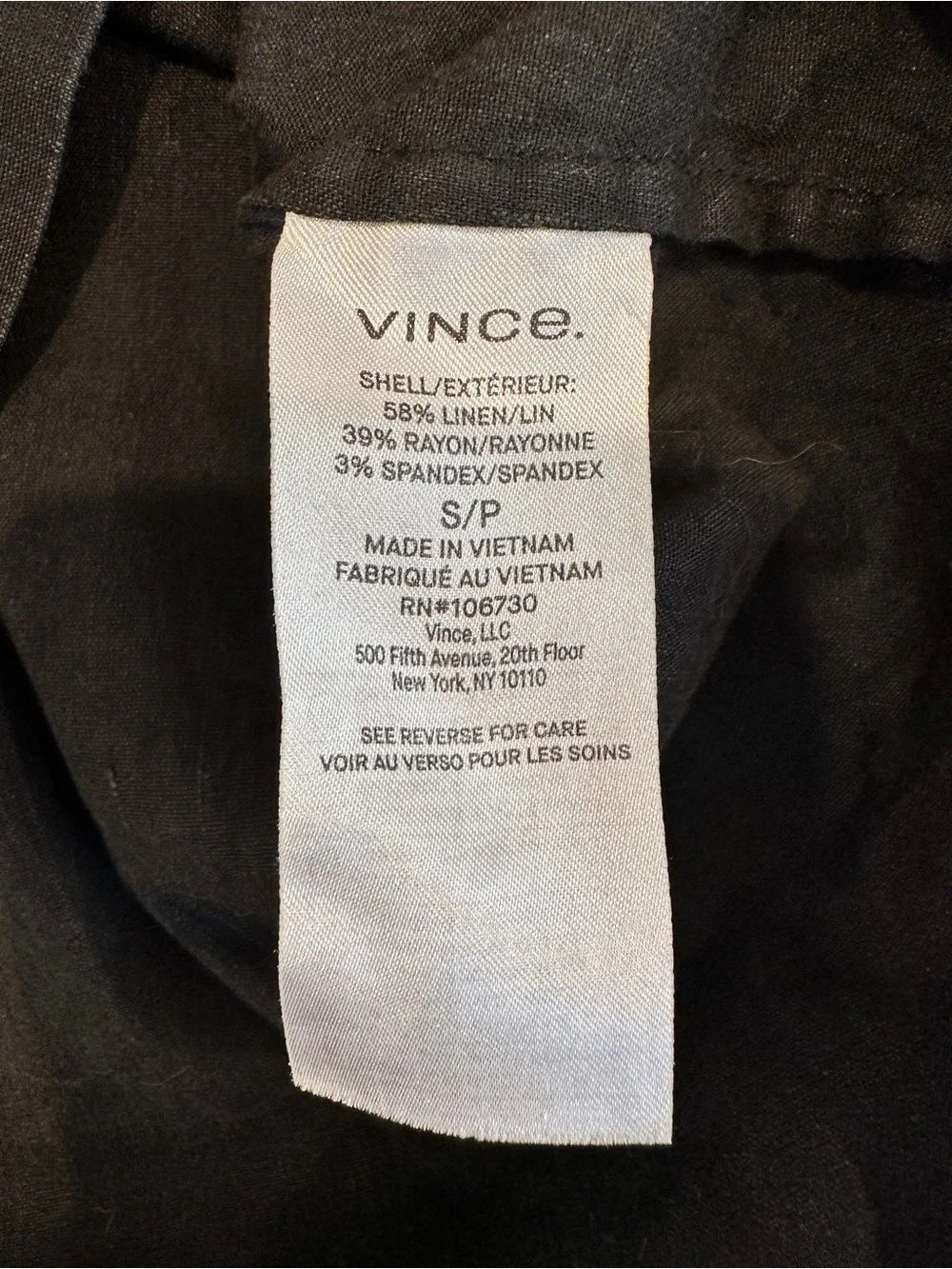 Vince Black Relaxed Short Sleeve Linen Blend Tee